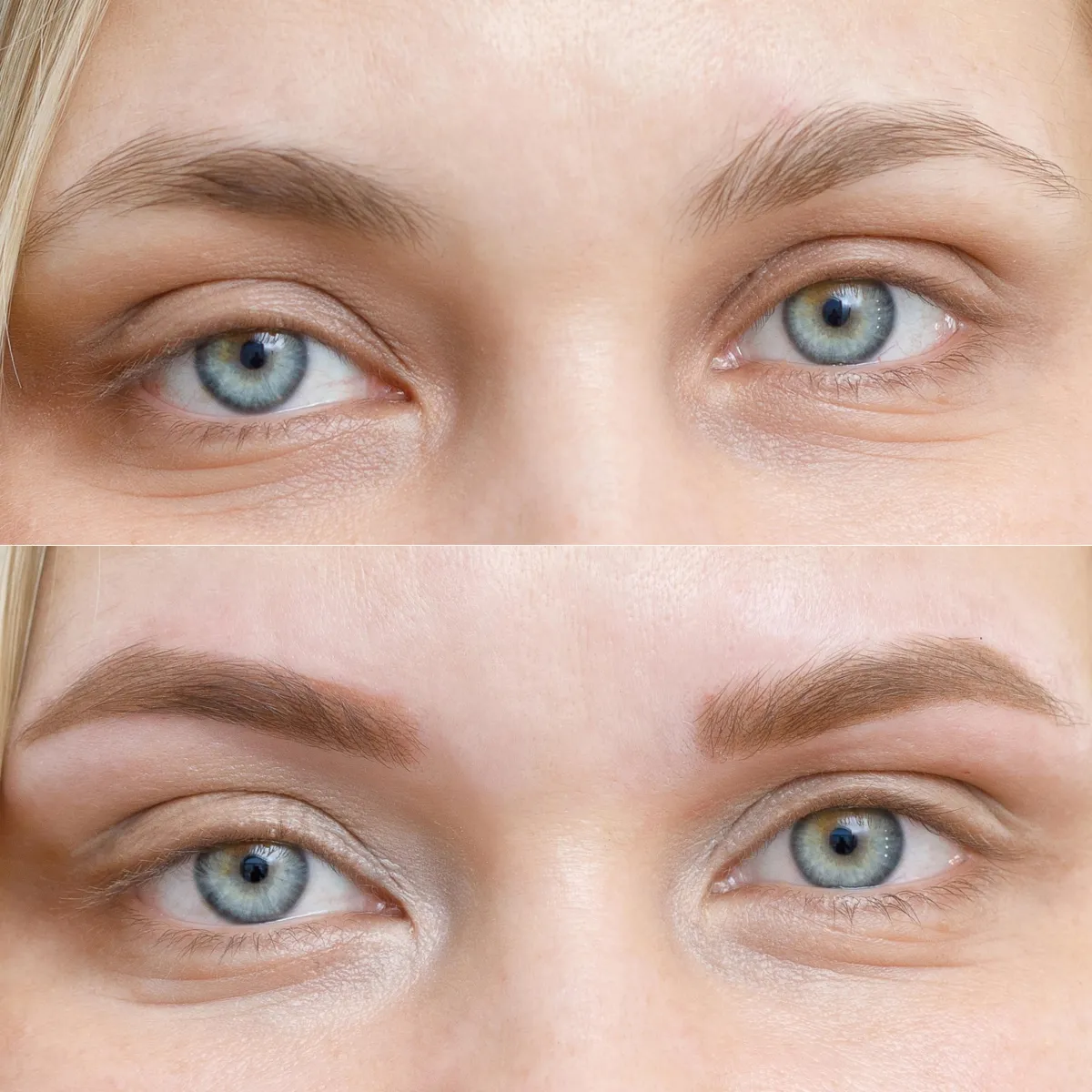 Före och efter Microblading hos Ekstrandskliniken, naturliga hårstrecken